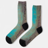 Turquoise en bruin abstract sokken (Links)