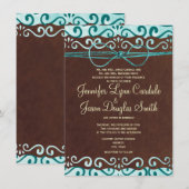 Turquoise en bruin landhuwelijk kaart (Voorkant / Achterkant)