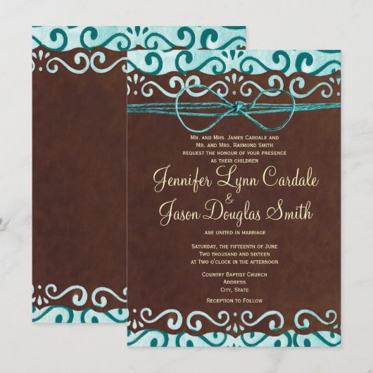 Turquoise en bruin landhuwelijk kaart (Voorkant / Achterkant)