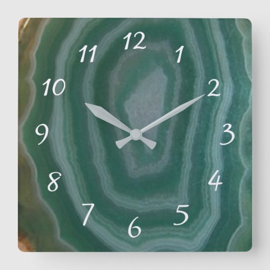 Turquoise en Bruin Marble Faux Stone Gem Clock Vierkante Klok (Voorkant)
