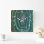 Turquoise en Bruin Marble Faux Stone Gem Clock Vierkante Klok (Huis)