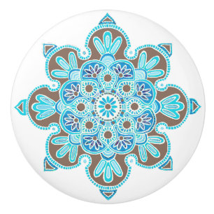 Turquoise en bruin medaillon Keramische knop