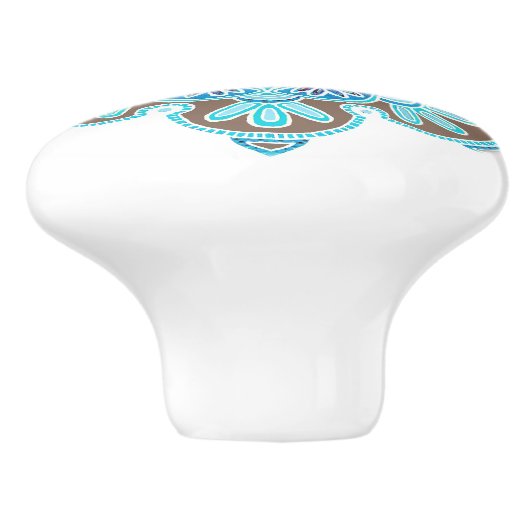 Turquoise en bruin medaillon Keramische knop (Zijkant)