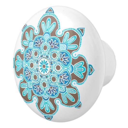 Turquoise en bruin medaillon Keramische knop (Rechts)