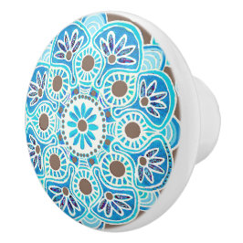 Turquoise en bruin patroon Keramische knop