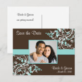 Turquoise en bruin Save the Date Foto Briefkaarten (Voorkant / Achterkant)