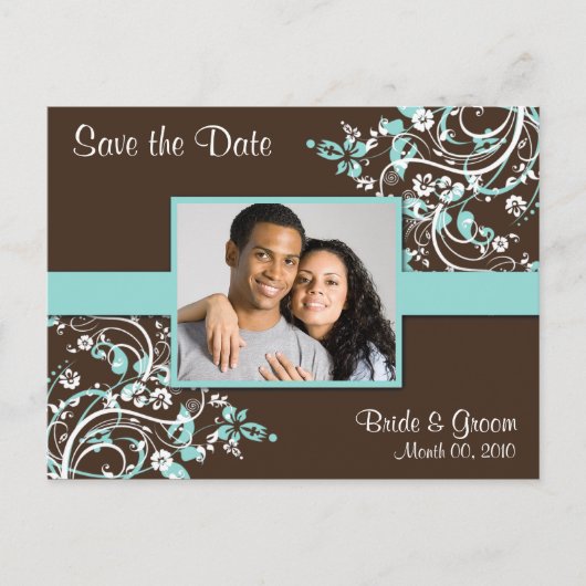 Turquoise en bruin Save the Date Foto Briefkaarten (Voorkant)