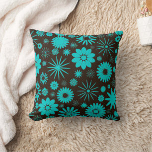 Turquoise en bruine Floral Socialite Design Kussen