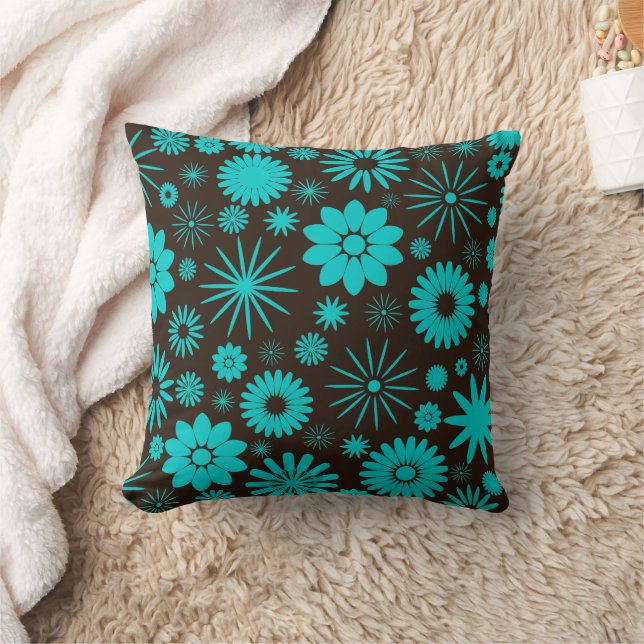 Turquoise en bruine Floral Socialite Design Kussen (Deken)