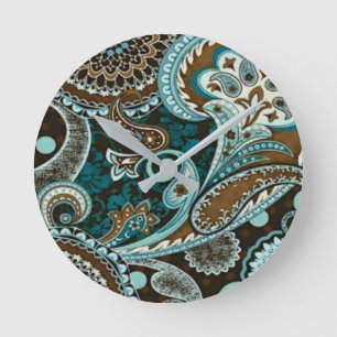 Turquoise en bruine vintage paisley nieuw ronde klok