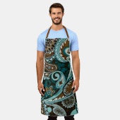 Turquoise en bruine vintage paisley nieuw schort (Gedragen)