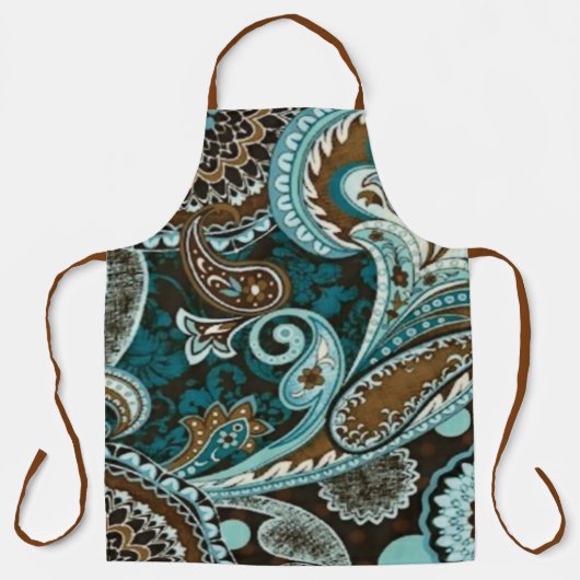 Turquoise en bruine vintage paisley nieuw schort (Voorkant)