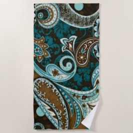 Turquoise en Bruine Vintage Paisley Nieuwe Strandlaken