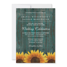 Turquoise en Bruine Zonnebloem Bruiloft Uitnodigin
