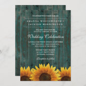 Turquoise en Bruine Zonnebloem Bruiloft Uitnodigin Kaart (Voorkant / Achterkant)