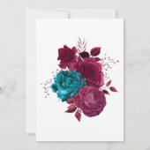 Turquoise en Burgundy Floral repesal Dinner Kaart (Achterkant)