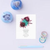 Turquoise en Burgundy Floral Wedding Invitation Flyer (Enkel)
