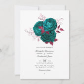 Turquoise en Burgundy Floral Wedding Invitation Kaart (Voorkant)
