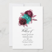 Turquoise en Burgundy Floral Wedding Kaart (Voorkant)