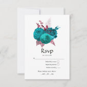 Turquoise en Burgundy Floral Wedding RSVP Kaartje (Voorkant)