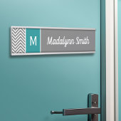 Turquoise en Charcoal Chevrons Custom Monogram Deurbordje