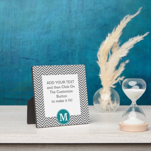 Turquoise en Charcoal Chevrons Custom Monogram Fotoplaat (Insitu)