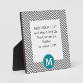 Turquoise en Charcoal Chevrons Custom Monogram Fotoplaat (Voorkant)