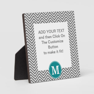 Turquoise en Charcoal Chevrons Custom Monogram Fotoplaat