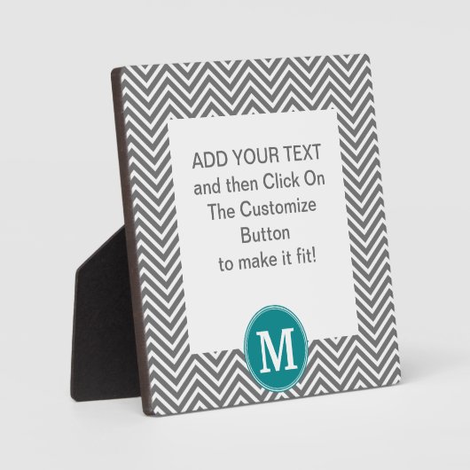 Turquoise en Charcoal Chevrons Custom Monogram Fotoplaat (Voorkant)