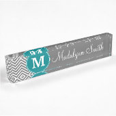 Turquoise en Charcoal Chevrons Custom Monogram Naambordje