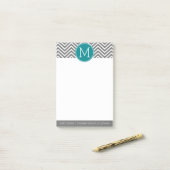 Turquoise en Charcoal Chevrons Custom Monogram Post-it® Notes (Op bureau)