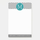 Turquoise en Charcoal Chevrons Custom Monogram Post-it® Notes (Voorkant)