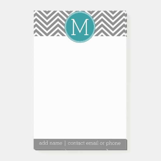Turquoise en Charcoal Chevrons Custom Monogram Post-it® Notes (Voorkant)