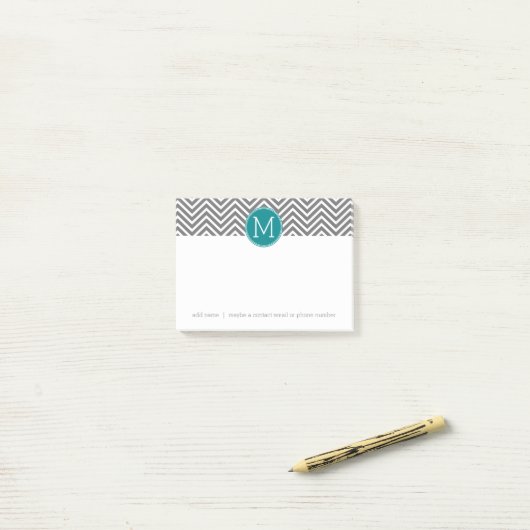 Turquoise en Charcoal Chevrons Custom Monogram Post-it® Notes (Op bureau)