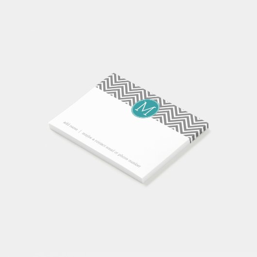 Turquoise en Charcoal Chevrons Custom Monogram Post-it® Notes (Schuin)
