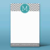 Turquoise en Charcoal Chevrons Custom Monogram Post-it® Notes