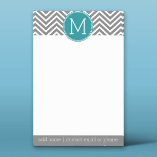 Turquoise en Charcoal Chevrons Custom Monogram Post-it® Notes