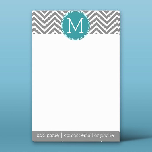 Turquoise en Charcoal Chevrons Custom Monogram Post-it® Notes
