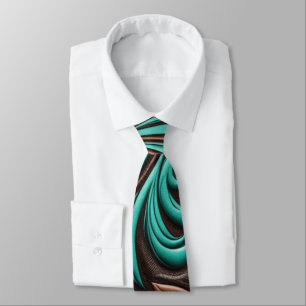 Turquoise en Chocolade Geborduurde Western Patrone Stropdas