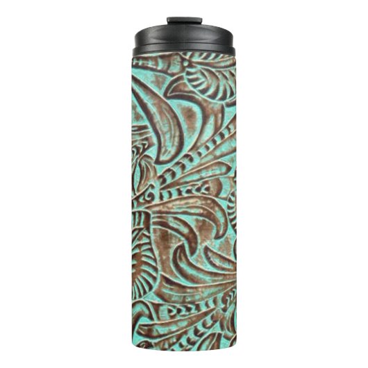 Turquoise en chocolade Gereedgemaakte Westerne pri Thermosbeker (Voorkant)