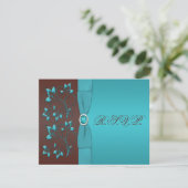 Turquoise en Chocolate Floral Reply Card RSVP Kaartje (Staand voorkant)