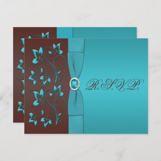 Turquoise en Chocolate Floral Reply Card RSVP Kaartje (Voorkant / Achterkant)