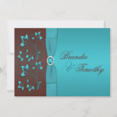 Turquoise en Chocolate Floral Wedding Invitation Kaart (Voorkant)