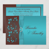 Turquoise en Chocolate Floral Wedding Invitation Kaart (Voorkant / Achterkant)