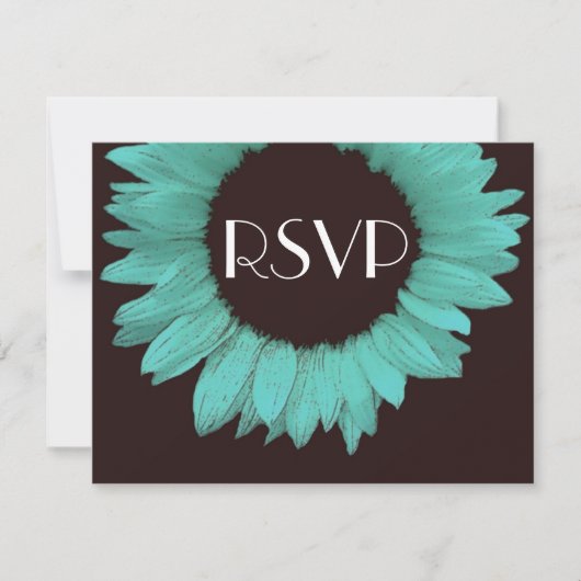 Turquoise en Chocolate Sunflower Wedding RSVP (Voorkant)