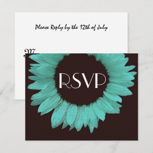Turquoise en Chocolate Sunflower Wedding RSVP (Voorkant / Achterkant)