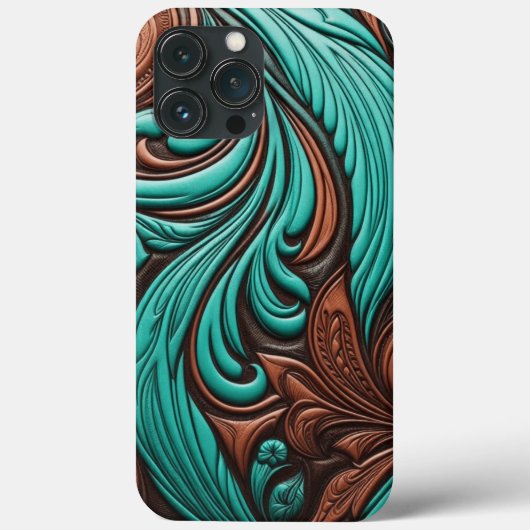 Turquoise en Chocolate Tooled Westerne Patronen Case-Mate iPhone Case (Achterkant)