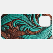 Turquoise en Chocolate Tooled Westerne Patronen Case-Mate iPhone Case (Achterkant (horizontaal))