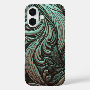 Turquoise en Chocolate Tooled Westerne Patronen iPhone 16 Hoesje
