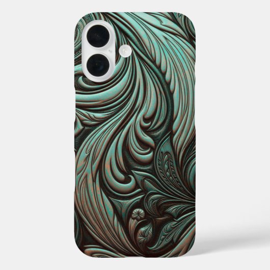 Turquoise en Chocolate Tooled Westerne Patronen Case-Mate iPhone Case (Achterkant)